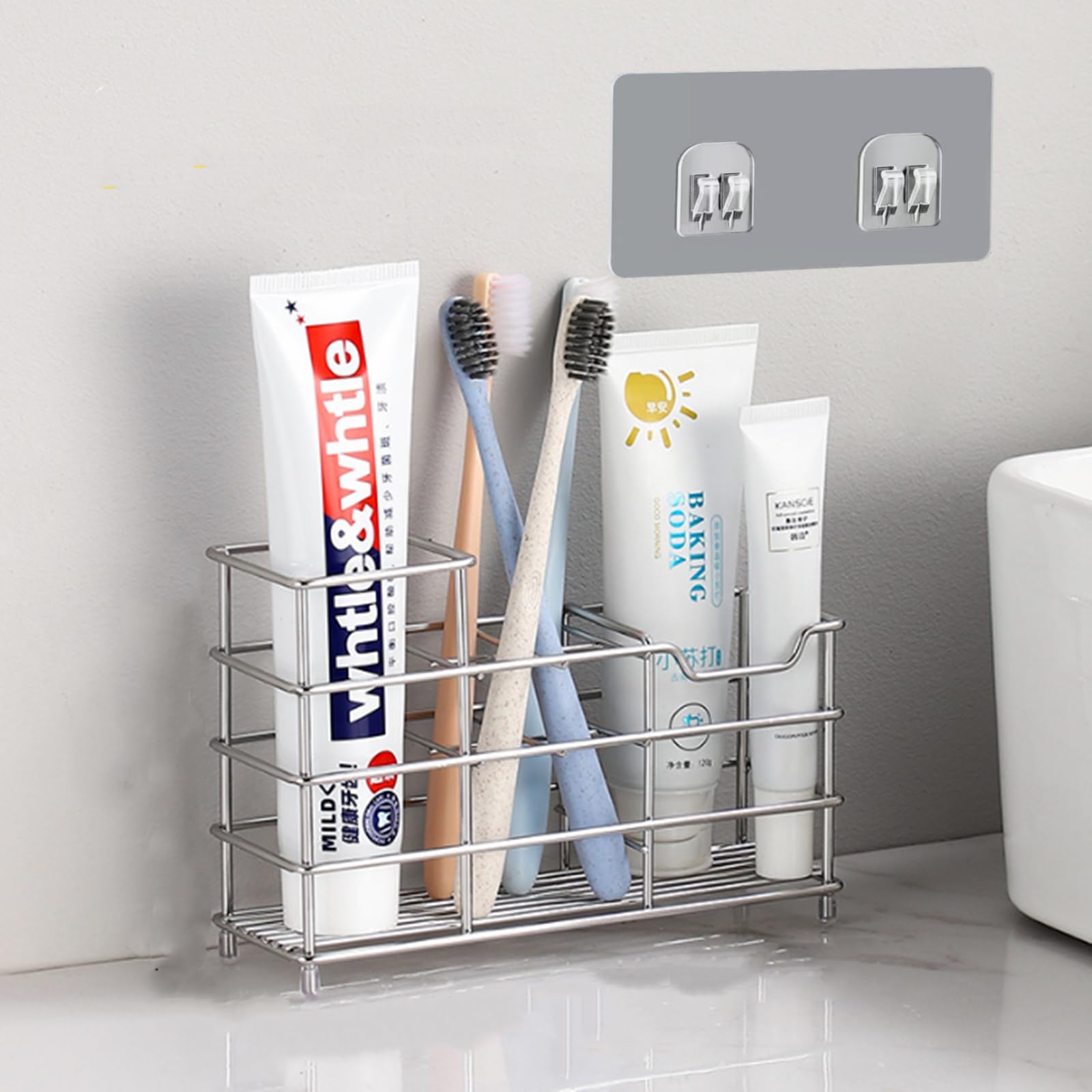 Binwat Toothbrush Holder Stainless Steel Wall Mounted Toothpaste Stand Ventilated Mould-Proof Toothbrush Caddy Eectric Toothbrush Holder Wall Stand (6 slots Silver, Manual)