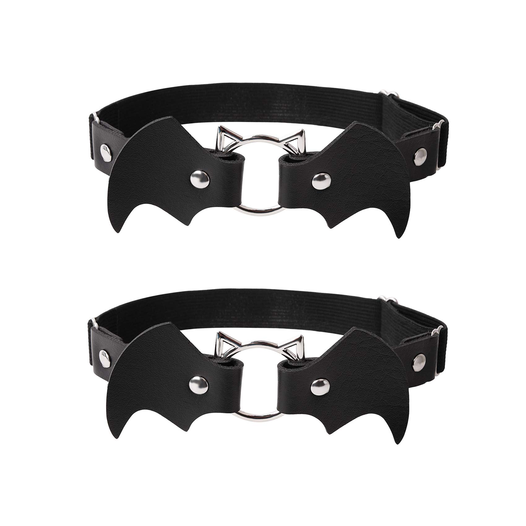 alisikee 2pcs Adjustable Leather Leg Garter, Bat-Shaped Elastic Punk Thigh Garter for Women and Girls