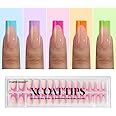 BTArtboxnails XCOATTIPS Press on Nails - French Tip Nails Long Sqaure, Brighter Pastel Soft Gel Nail Tips False Nail, Soak Off Acrylic Fake Nails Art Home DIY