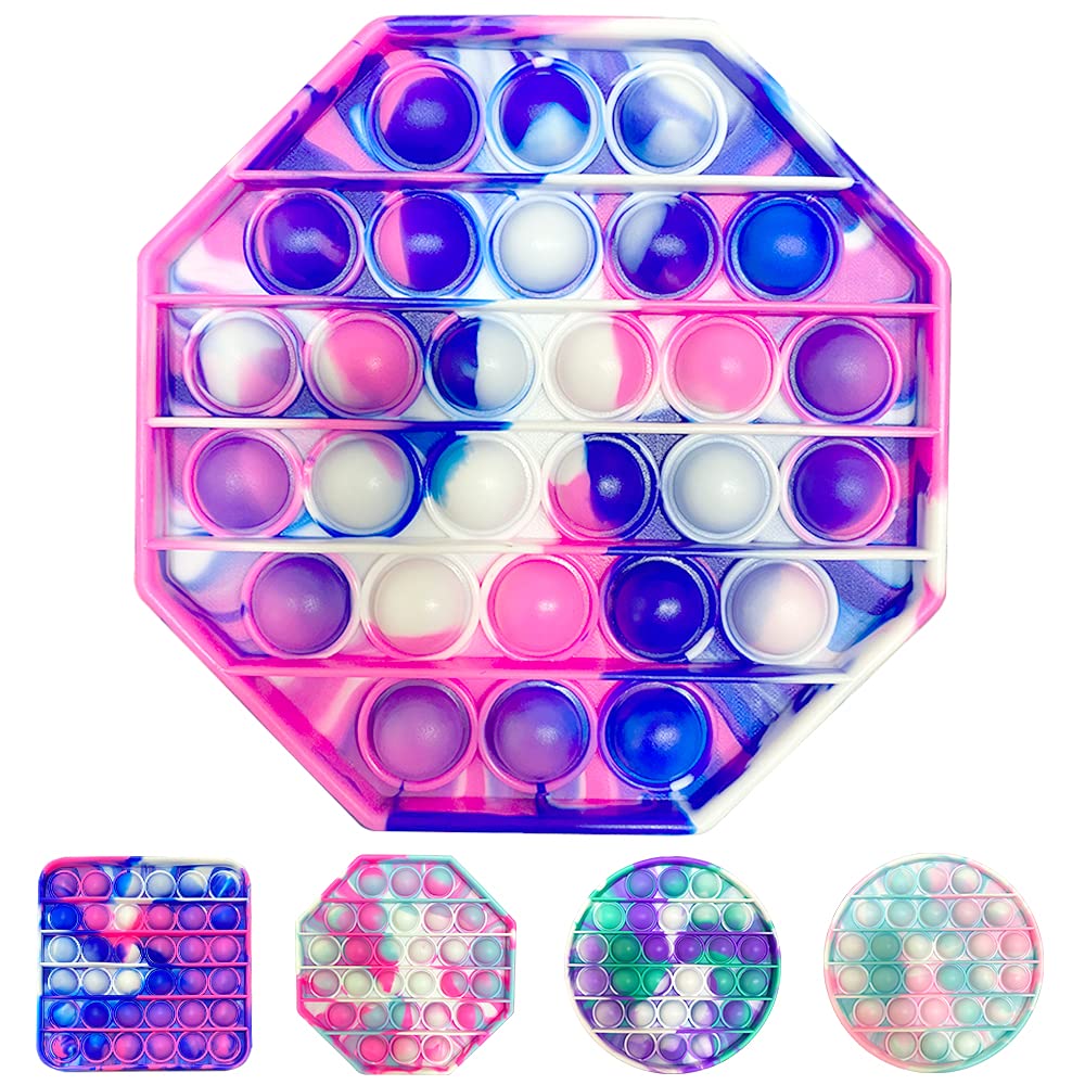 Push pop Bubble Sensory Fidget Toy, Autism Special Needs Stress Reliever Anxiety Relief Toy, Silicone Squeeze Sensory Toys for Kids and Adults (Tie Dye Blue Pink-Octagon)