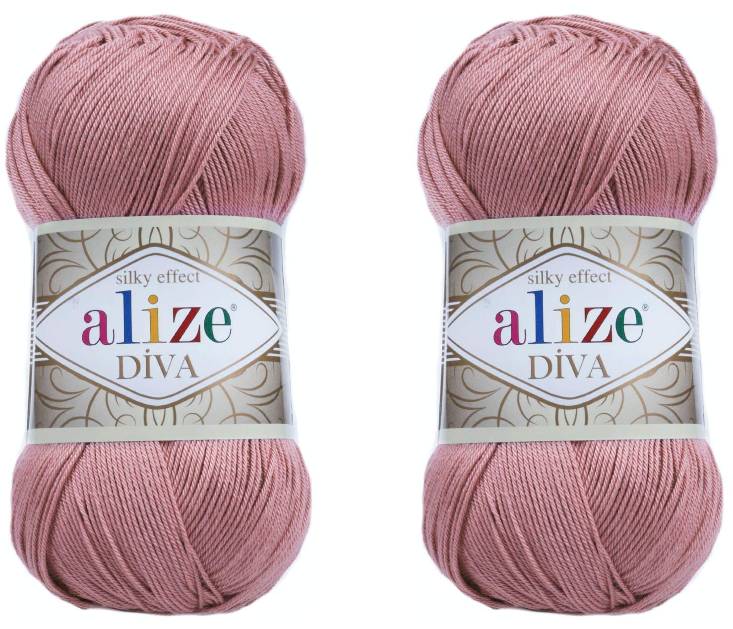AlizeDiva Yarn Hand Knitting Yarn 100% Microfiber Acrylic Yarn Alize Diva Silk Effect Thread Crochet Art Lace Craft Lot of 2 skeins 200gr 767 yds (354-Rose)