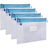 Zipper File Bag, Wisdompro 4 Pack A4 Size Paper Document Storage File Zipper Pouches Holder with Label Pocket Organizer for O