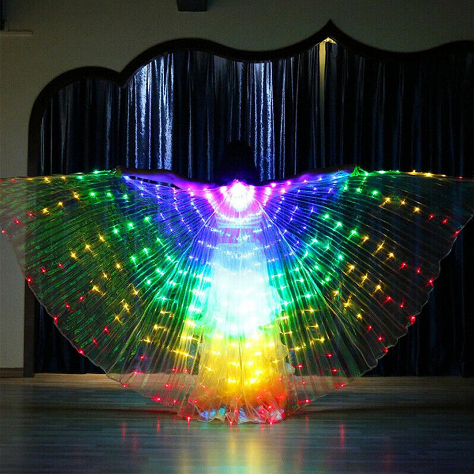 POHOVE LED Light Flexible Wings Lights Cosplay Costumes Adult Belly Dance Wings with 360 Degree Opening Angle Telescopic Sticks for Halloween and Stage Shows White/Colourful (Colourful)