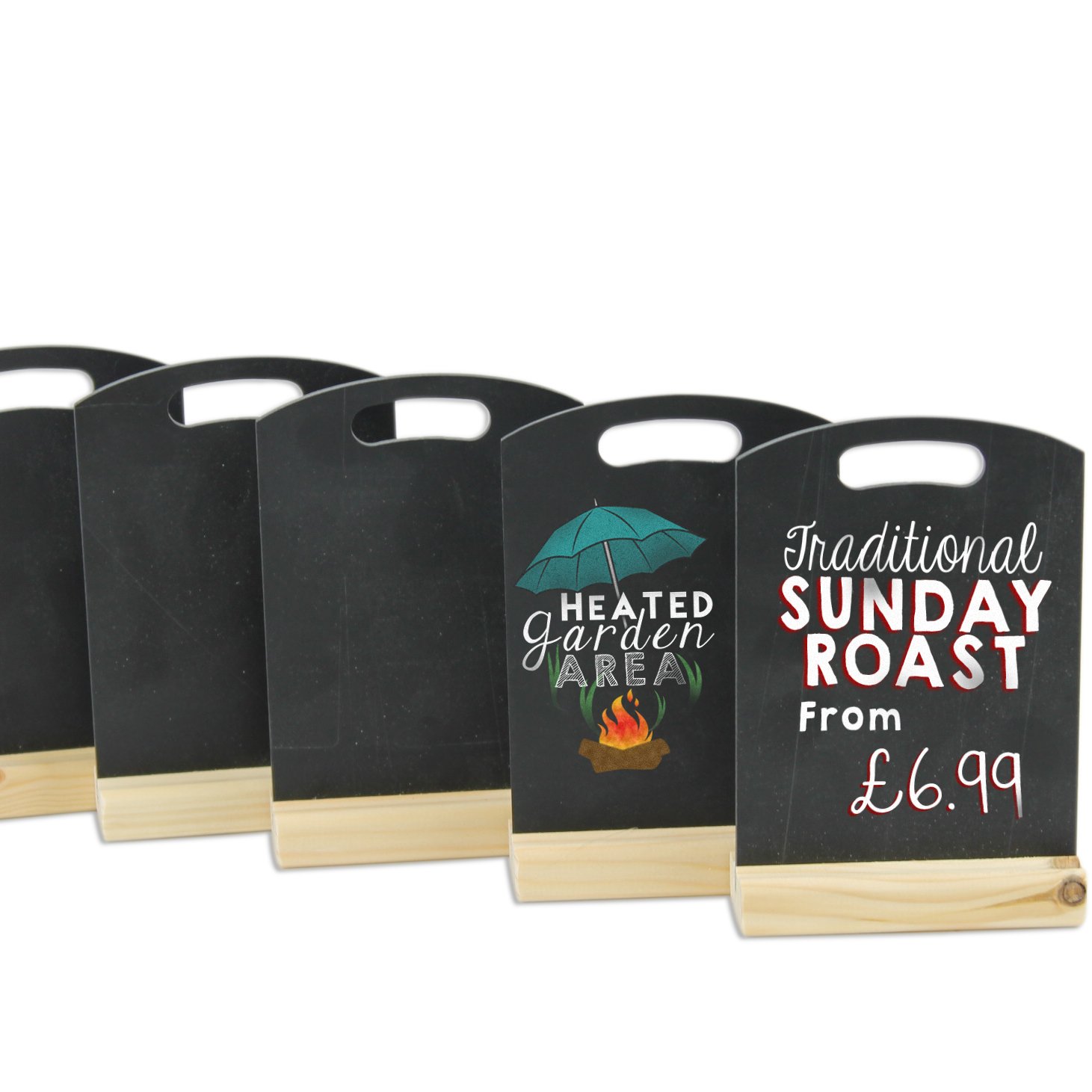 Chalkboards UK A6 Table Top Chalkboard (Pack of 5), Wood, Natural Plinth, 16.6 x 10.8 x 8.6 cm