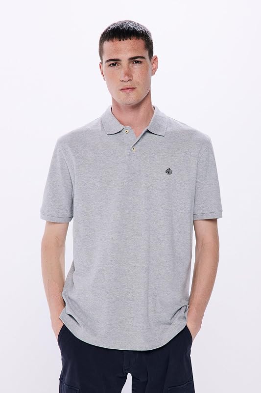 Basic-Poloshirt aus Piqué, Regular Fit, gesticktes Baum-Logo für Herren, Grau Melange, S