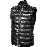 STREGA Puffer Vest Men Real Lambskin Leather Quilted Down Waistcoat Jacket - Outdoor Sleeveless Mens Vests