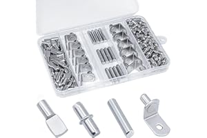 JIMROLA 120Pcs Shelf Pins Kit,4 Styles Nickel Plated Shelf Support Pegs,Plated Shelf Pins Holders for Bookcase Kitchen Closet Shelf Shelves Furniture Cabinet，5mm (1/4 inch) cabinet shelf pegs