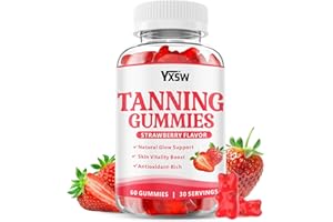 YXSW Tanning Gummies for Women and Men, Daily Tanning Supplement for Adults with L-Tyrosine, Astaxanthin That Work Fast Without Sun for Skin Health & Glow, Sugar Free, Non-GMO, Strawberry Flavor, 60 Count