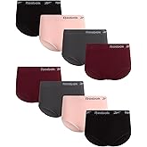 Reebok Womens Briefs Underwear - 8 Pack Soft Stretch Ribbed Knit High Waisted Brief Panties - Seamless Underwear for Women