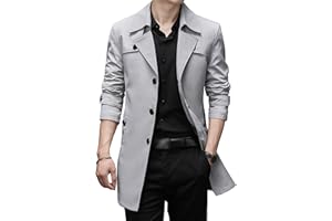 Mens Notch Lapel Single Breasted Coat Trench Coats Slim Windbreaker Mid Long Overcoat Casual Windproof Pea Coat