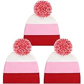 Croloose 3 Pcs Valentine's Day Beanie Hats Winter Red Pink Hat Knit Holiday Warm Ski Cap for Women Adult Valentine's Day Gift