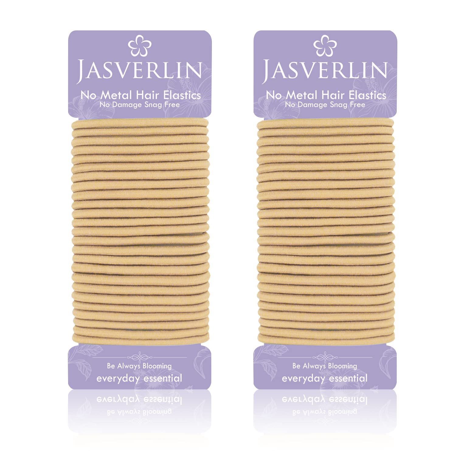 JASVERLIN Blonde Hair Ties Elastic for Women, No Metal 4mm Hair Tying Bands Ponytail Holders for Braided Thick Long Straight Styling Accessories 50 Pieces (Sandy Blonde)