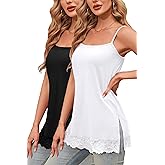 TAIPOVE Camisole Tops for Women Long Lace Cami Cotton Adjustable Strap Tank Top Extender Layering Square Neck 2 Packs
