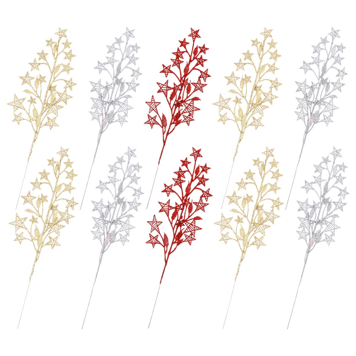 TomaiBaby 10Pcs Christmas Glitter Leaf Pick Xmas Tree Ornament Artificial Winter Ash Branch for Wedding Xmas Wreaths Flower Arrangements Decoration (Mixed Color)