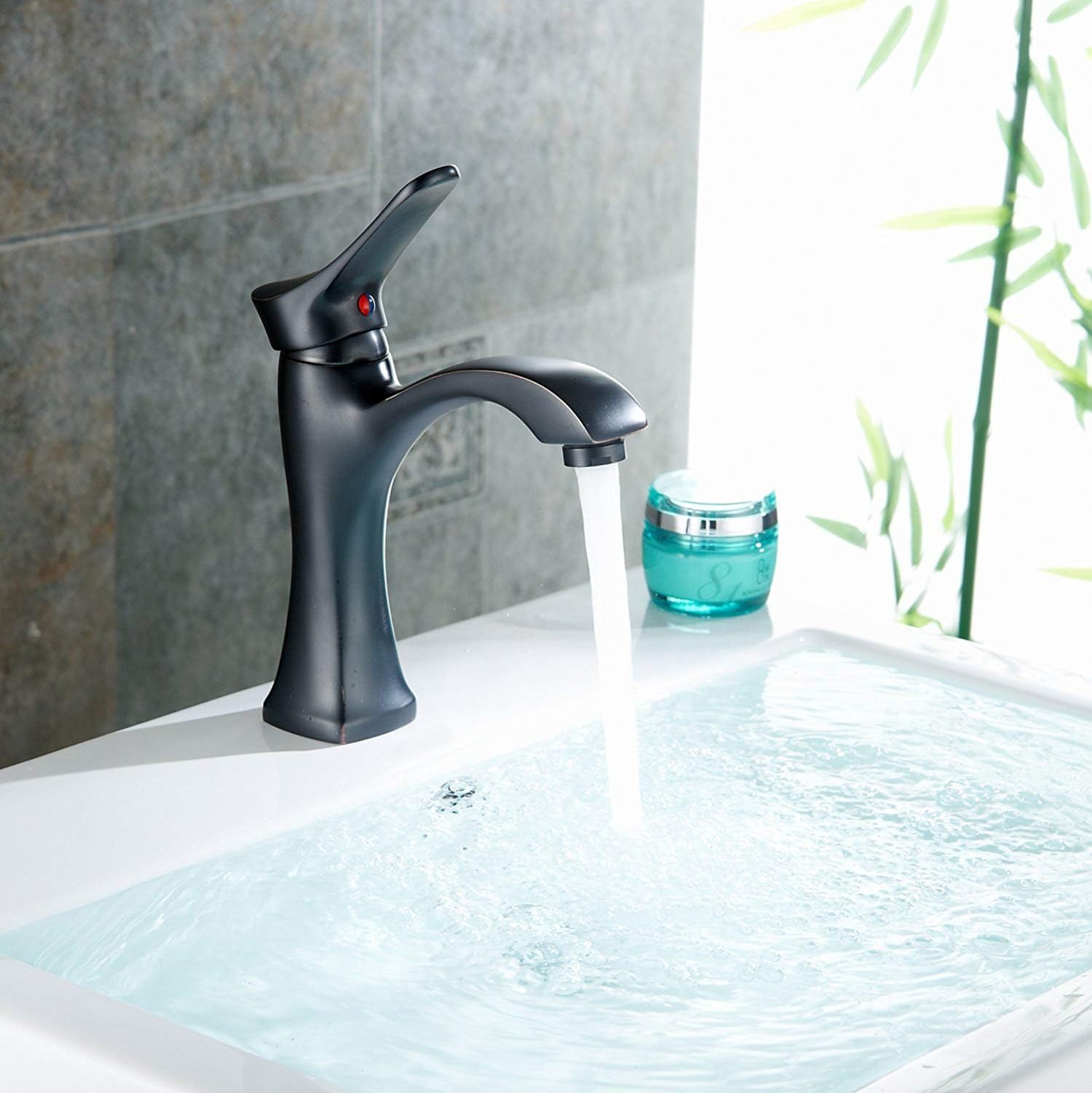 BWE Bathroom Sink Faucet with Supply Line Oil Rubbed Bronze Single Handle One Hole Lavatory Faucets Basin Mixer Tap - - 