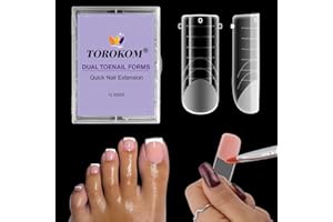 TOROKOM Poly Gel Nail Forms for Toes, Long Square Dual Forms, Toe Pedi Nail Extension Reusable Toe Nail Tips Mold, 120Pcs, 12 Sizes
