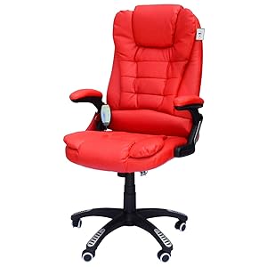 HomCom High-Back Executive Ergonomic PU Leather Heated Vibrating Massage Office Chair - Red