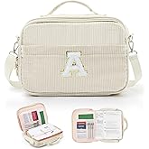 PUMHUBO Personalized Letter Bible Covers for Women, Corduroy Teen Girls Bible Case with Shoulder Strap, Ivory Large Church Bag, Christian Gifts Book Carrying Case