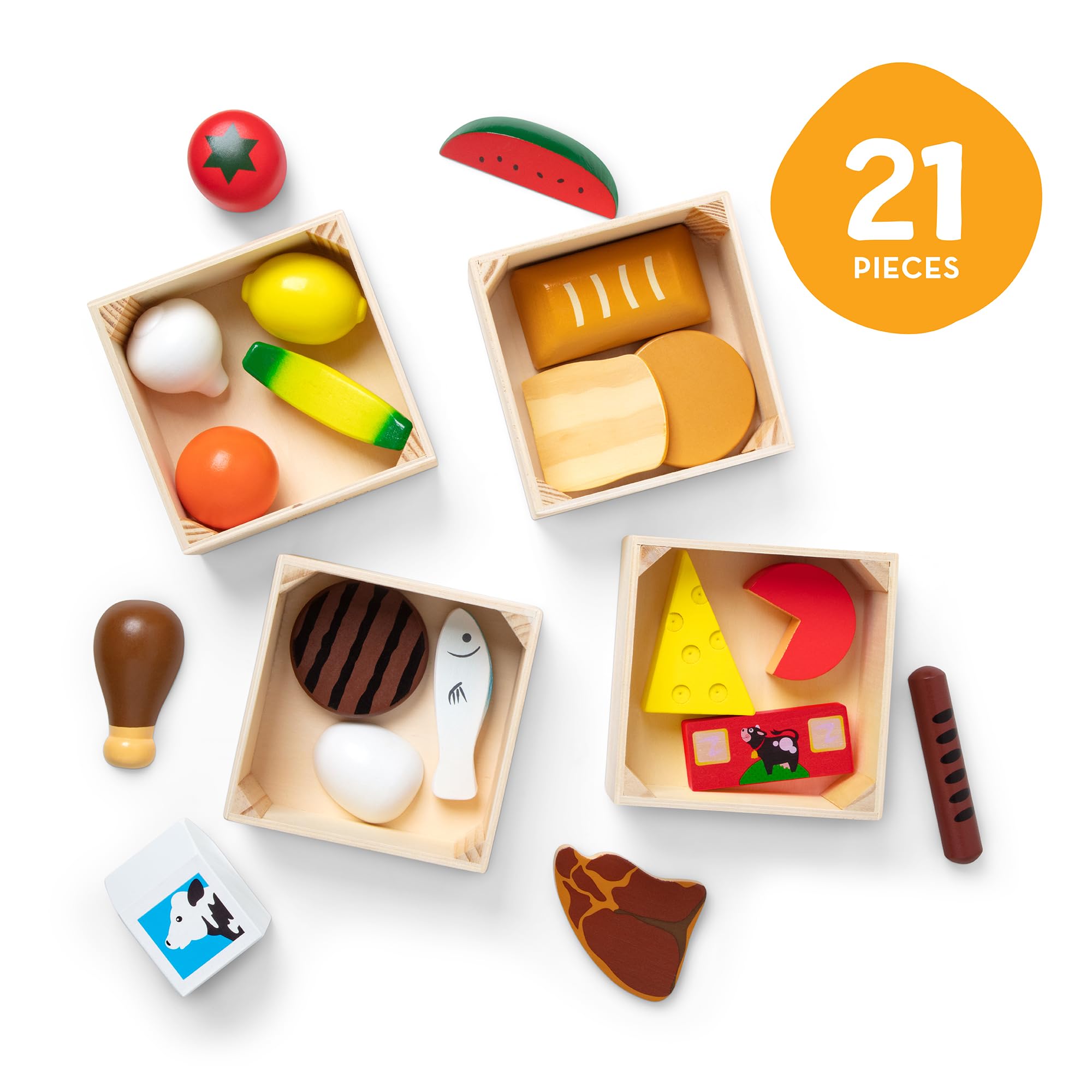 Melissa & Doug Food Groups - 21 Hand-Painted Wooden Pieces and 4 Crates