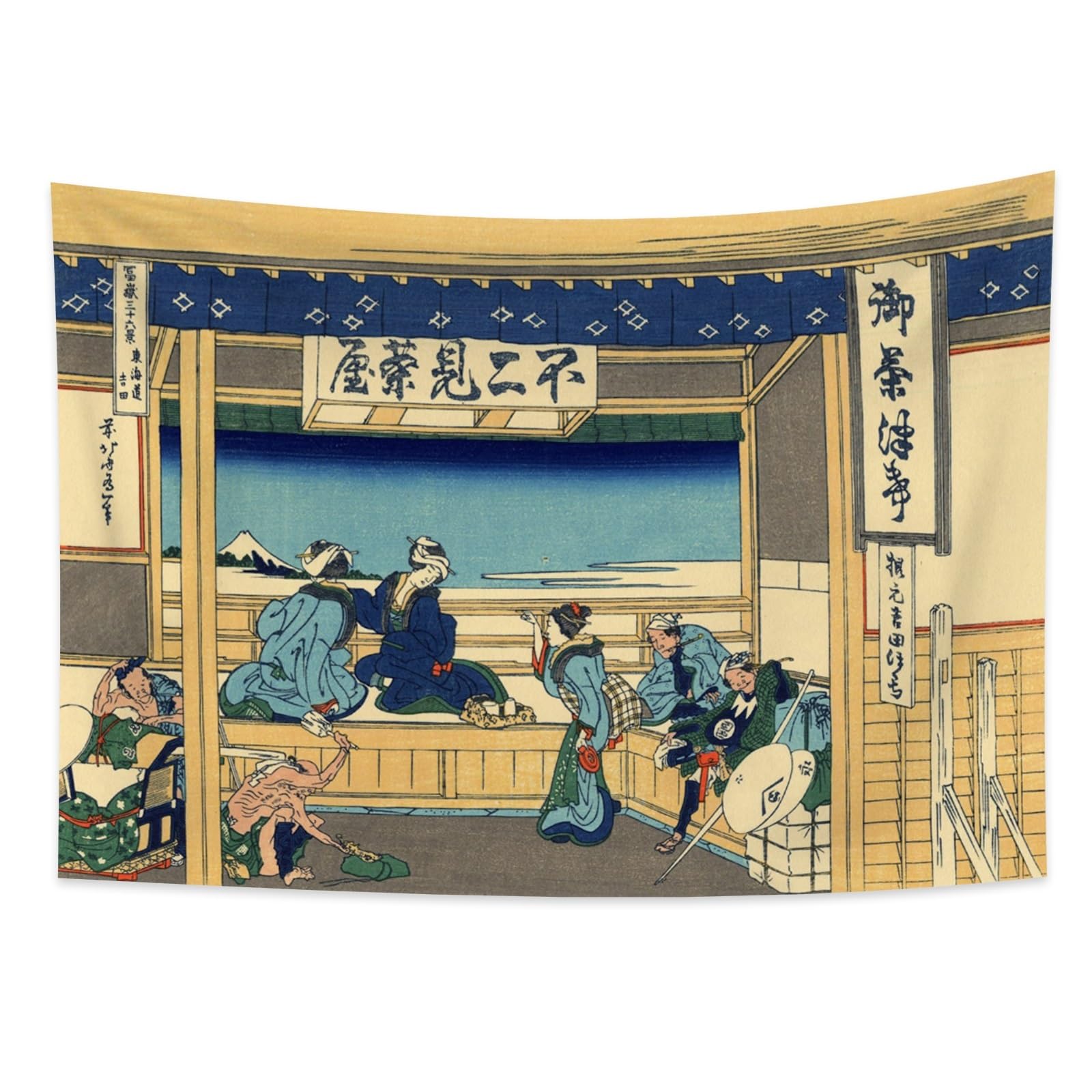 YONGFOTO 100x70cm Ukiyo-e Tapestry Mount Fuji 36 Views Room Wall Hanging Yoshida at Tokaido Landscape Wall Art Japanese Traditional Painting Toyo Style Tapestries
