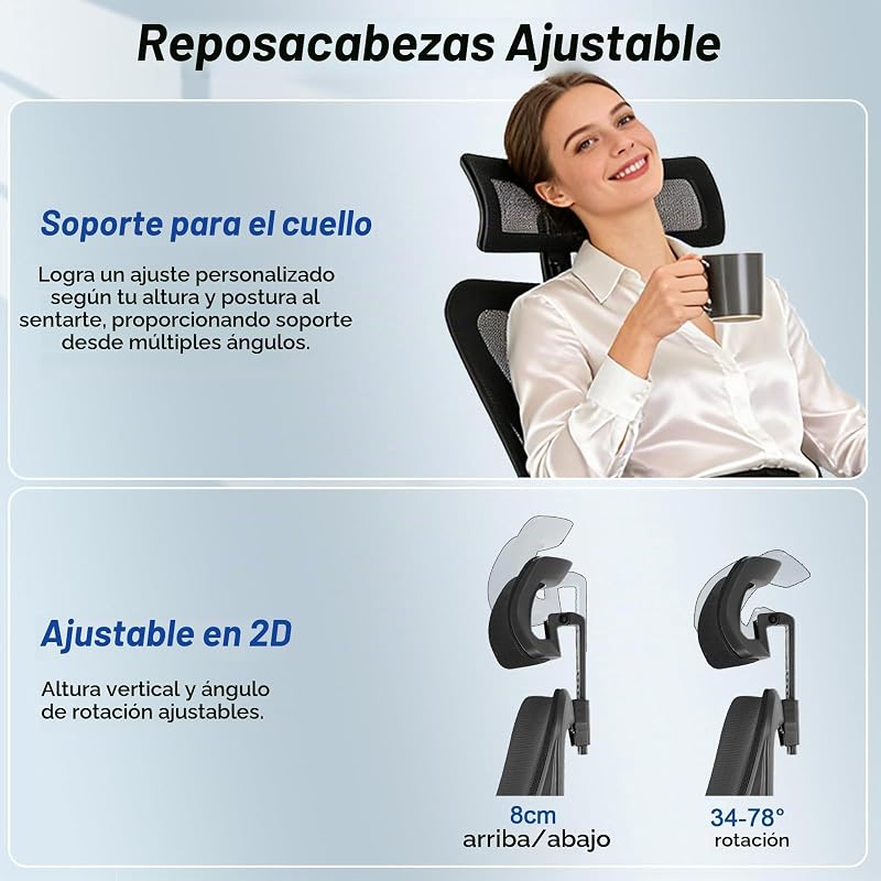 Silla de Oficina Ergonómica, Silla de Escritorio con 3 Niveles de Inclinación, Reposacabezas Ajustable, Respaldo Lumbar y Respaldo de Brazos, Silla Ejecutiva Resistente hasta 150 kg, Silla