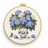 niurenmaoyi Hydrangea Embroidery Kit for Beginners,Sewing Kit for Adults | Embroidery Thread,Hoop,Needles,Fabric,Needlepoint Kit,Crochet Kit,DIY Craft Kit,100% Cotton,Sewing Kit,Home Decor,8X8in