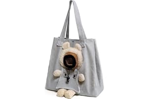 Pet Canvas Shoulder Carrying Bag, Cute Grey Bear Shaped Cat Carrier, M Size Portable Kitten & Puppy Tote, Comfort Carriers fo