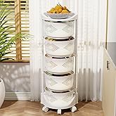 yifaeux 5 Tier Large Kitchen Storage Cart, Circular Rotating Basket, Storage Rack with 360 Degree Wheels, Fruit Vegetable Shelf, Rotatable Basket for Kitchen Bathroom White Five Layers
