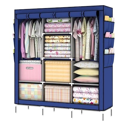 Intirilife Fabric Wardrobe 130x175x45 Cm In Royal Blue Lockable