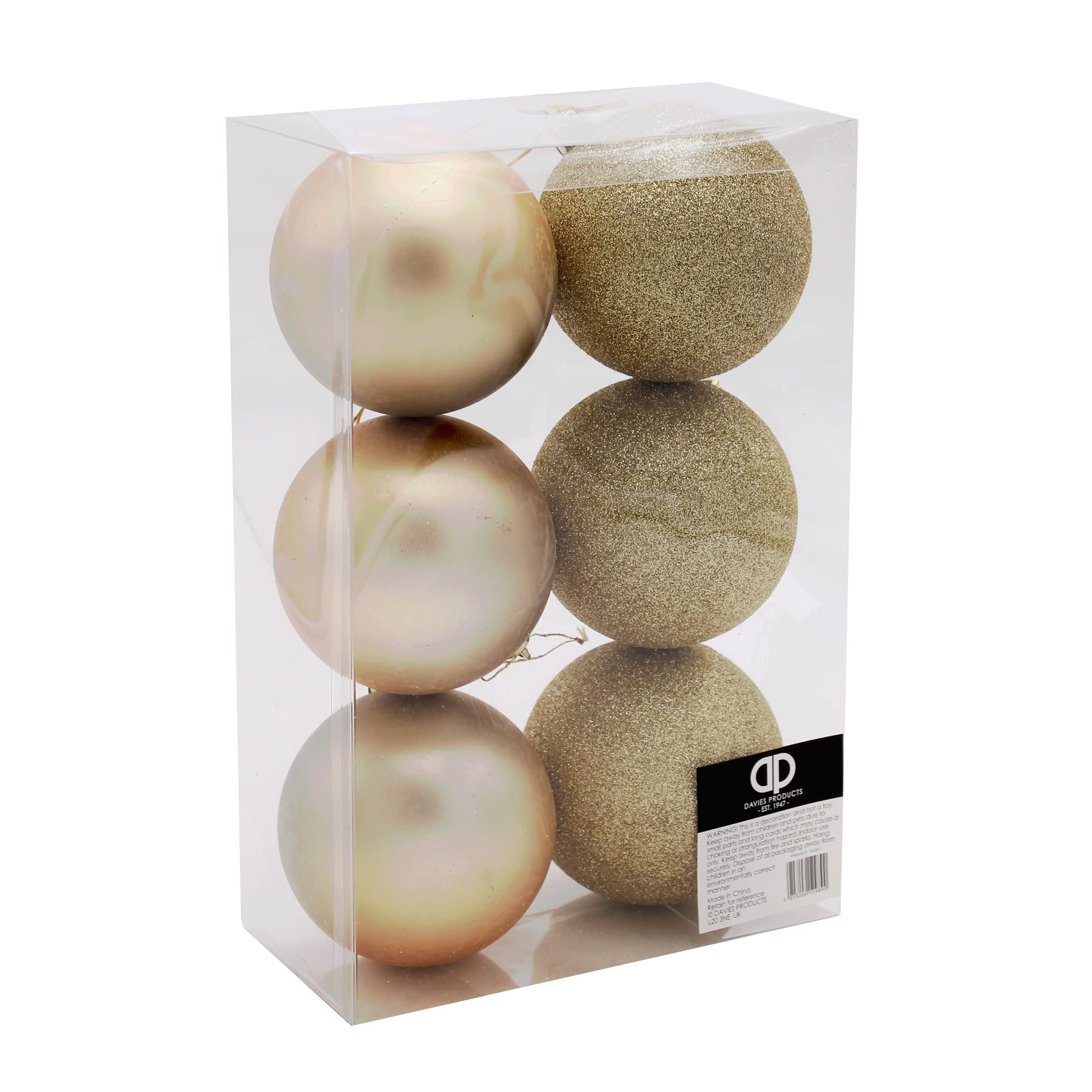 Christmas Decoration 6 Pack 80mm Glitter/Plain Baubles - Gold 9890