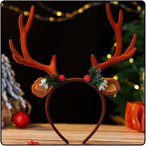 Diadema De Reno Con Flores Y Cuernos – Accesorio Navideño Para Niños Y Adultos, Perfecta Para Fiestas Y Fotos