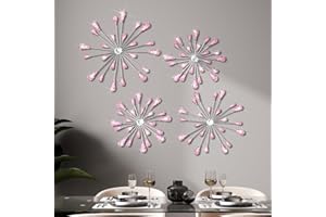 Hicarer 4 Pcs Starburst Wall Decor Bling Wall Art Crystal Teardrop 3D Hanging Rhinestone Radial Metal Artwork Modern Accent Sculptures Decorations for Living Room Home Office Bedroom (Pink)