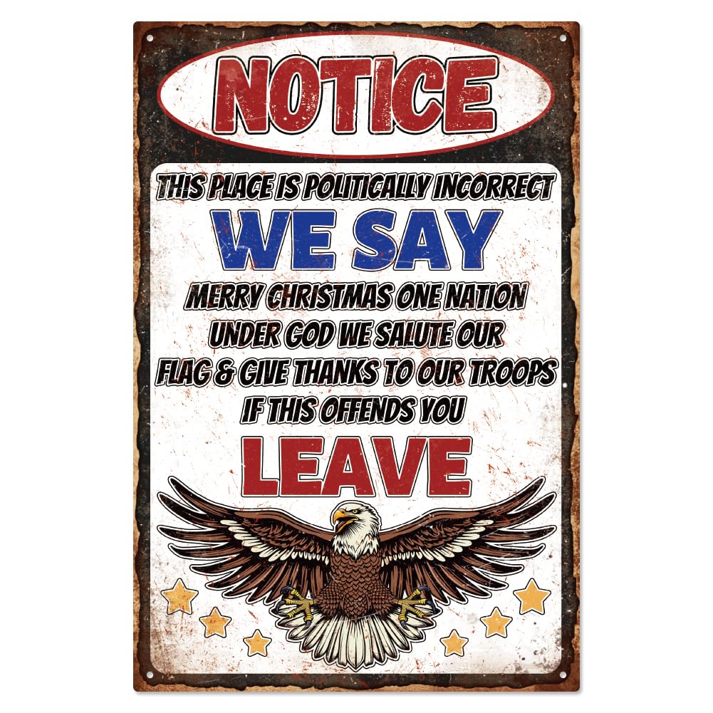 WADORN Majestic Eagle Metal Tin Sign, Notice We Say Vintage Metal Signs Eagle Notice Sign Painting Wall Art Poster Plaques Decor for Home Farmhouse Kitchen Office Garages Garden Decor, 7.8x11.8 Inch