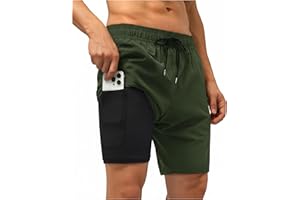 Yufawow Men Swim Trunks with Compression Breathabe Liner Quick Dry Zipper Pockets for Board Beach Gym Running