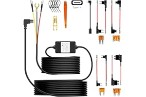 FlyCoco Dash Cam Hardwire Kit, Car Dash Camera Type C Charger Hard Wire Kit with Add a Circuit Fuses, Low Voltage Protection 11.5ft Charger Power Cord for Car Dashcam, GPS, Radar Detectors and More