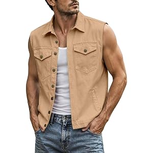 Denim Vest for Men Casual Summer Solid Color Hiking Cargo Running Vests with Multi-Pockets Outdoor Work Baggy Vest