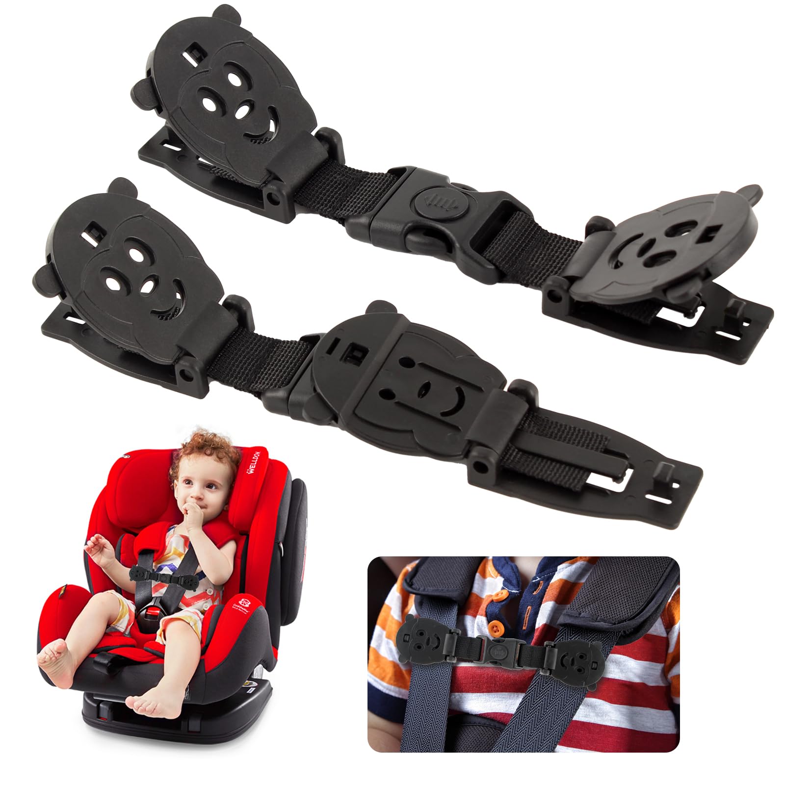 Photo 1 of QOPAHI Anti Escape Baby Harness Chest Clip with Buckle, Prevent Children/Kids Taking Their Arms Out of High Chairs/Strollers/Baby Reins(2 Pack, Black)