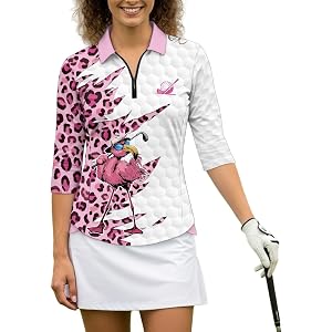 Women's Golf Polo Shirt 3/4 Sleeve Quarter Zip Lightweight Moisture Wicking