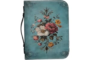 Floral Bible Cover, Zippered Vintage Floral Print PU Bible Case with Handle for Women and Girls, Size M Cover