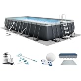 INTEX Ultra XTR 24ft x 12ft x 52in Above Ground Swimming Pool Set w/Pump | 26367EH - 2100 GPH Sand Filter Pump, Saltwater System, Maintenance Kit &amp; Volleyball Game Included - Strong Galvanized Steel
