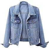 Cyparel Women Basic Denim Jacket Button Down Long Sleeve Distressed Ripped Boyfriend Jean Jacket