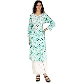ladyline Womens Soft Cotton Lawn Printed Chikankari Lucknowi Handwork Kurti Tunic Kurta