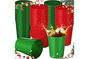 Yungyan 36 Pack 16oz Christmas Stadium Cups Holiday Reusable Plastic Cups Red and Green Cups Blank Drink Tumblers Stadium Cups Christmas Party Cups for Birthday Party, Events, DIY Projects (Red,Green)