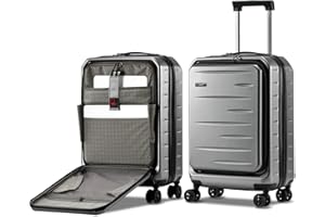 CENSIEN Carry On Luggage 22×14×9 Airline Approved, 20 Inch Lightweight ABS+PC Hard Shell Suitcases with Front Pocket, Spinner Wheels, TSA Lock (Dark Gray, 1PC)