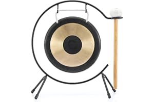 Ruiqnn Mini Gong, 6 Inch Chau Gong, Includes Stand & Mallet, Small Percussion Instrument, Bronze Desktop, for Meditation, Sound Healing, Christmas Gift