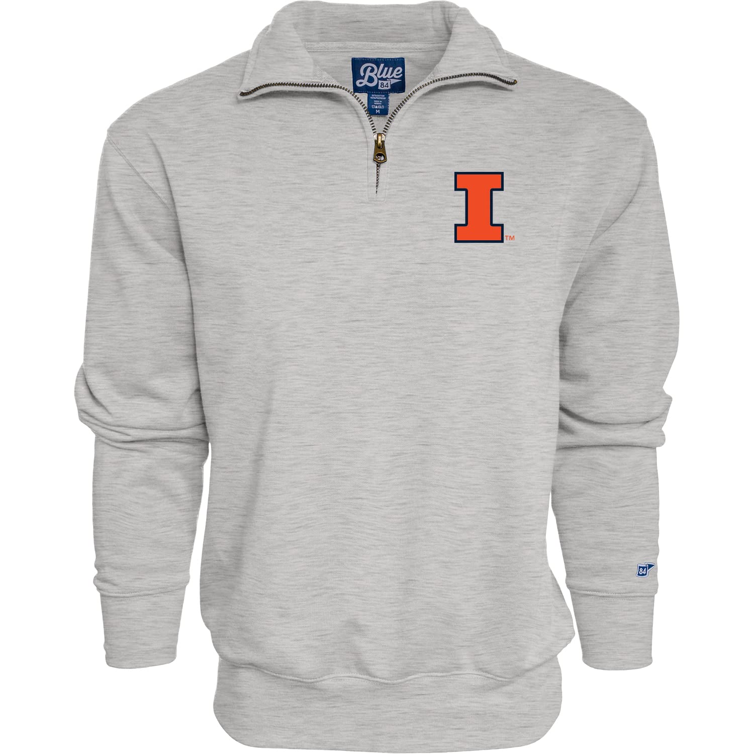 Blue 84 Men's Illinois Illini Quarter Zip Sweatshirt Icon Grey, Grey, Large Image
