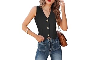 Fallorchid Women's Business Button Up Sleeveless Vest Crop Tops V Neck Jacket Waistcoat