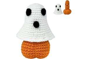 RYOTKIK Crochet Pumpkin Ghost Halloween Decoration for Adults – Funny Spooky Handmade Toy, Party Prank Gift, Unique Gag Surprise Decor for Home Office Table