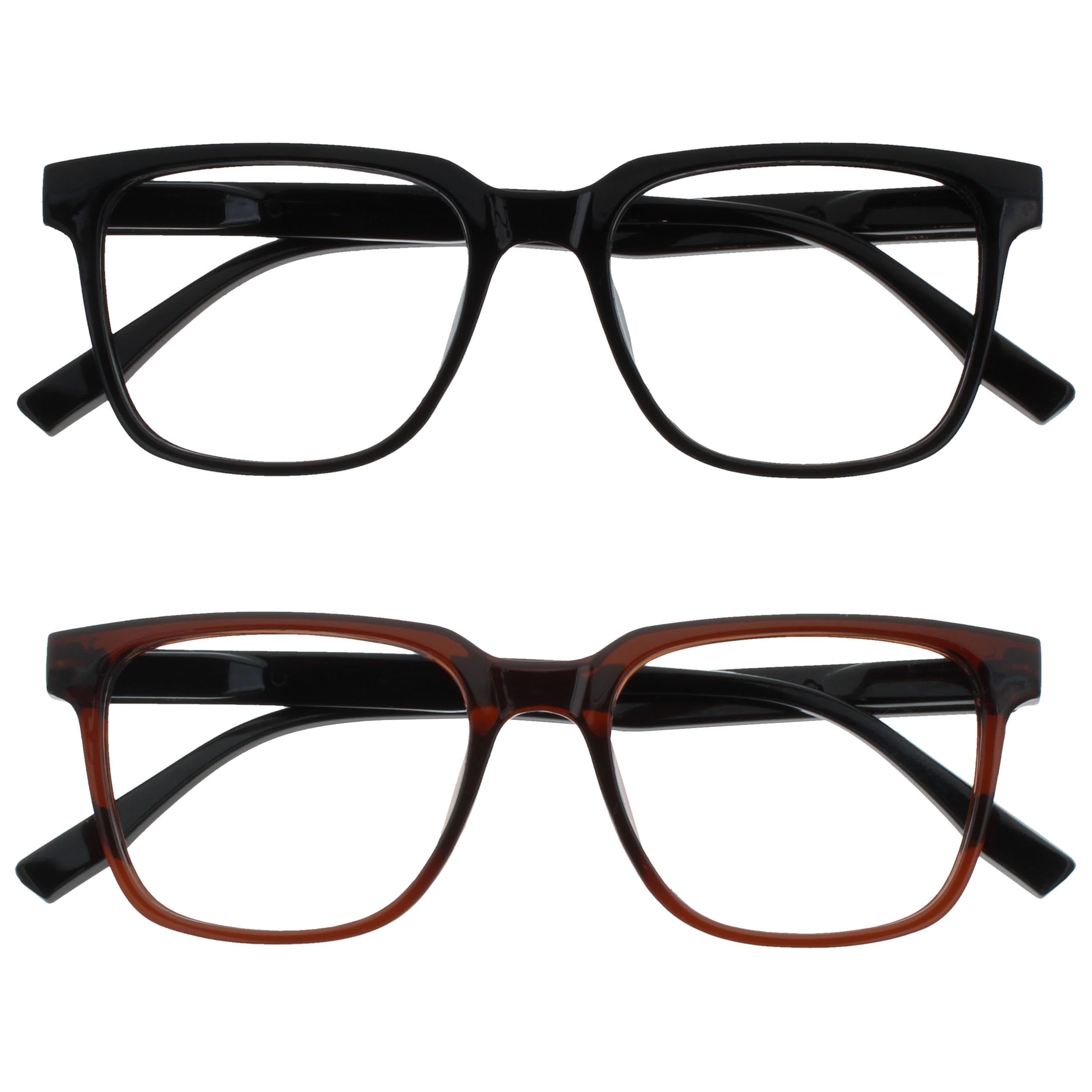 OPULIZE LEO Reading Glasses - 2 -Pack - Large Rectangular Frame - Black, Brown - Mens Womens - Spring Hinges - RR55-12 - +2.50