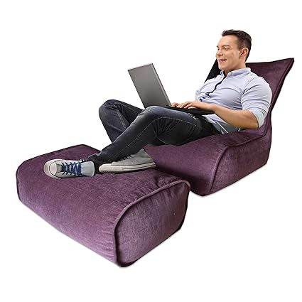 Avioni Bigmo Designer Bean Bag Lounger Comfy Stylish Chair XXXL With Matchig Foot Rest Without Beans 100% Cotton In Purple Chenille